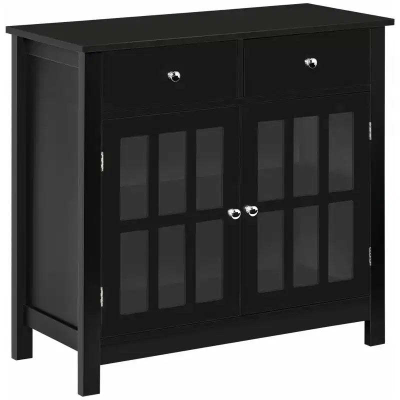 Sideboard Buffet Cabinet, Storage Cupboard with Glass Doors, Adjustable Shelf and 2 Drawers for Kitchen