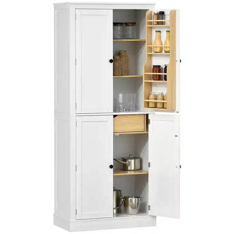 72 Kitchen Pantry Storage Cabinet, Modern Tall Kitchen Cabinet with 5-tier Storage Shelving, 8 Spice Racks, Drawer