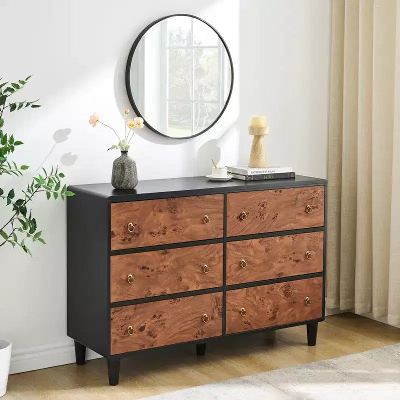 6 Drawer Dresser for Bedroom,Storage Organizer with Double Rustic Handle,Wooden Dresser TV Stand,Chest of Drawers for Closet,Living Room,Hallway