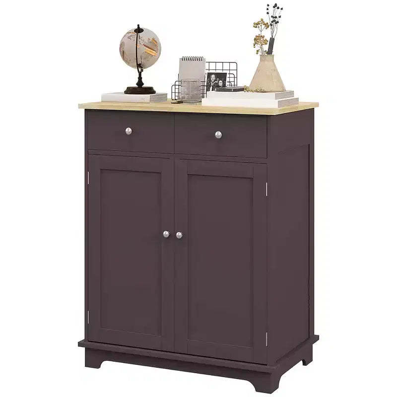 Kitchen Storage Cabinet, Sideboard Floor Cupboard with Solid Wood Top, Adjustable Shelf, and 2 Drawers