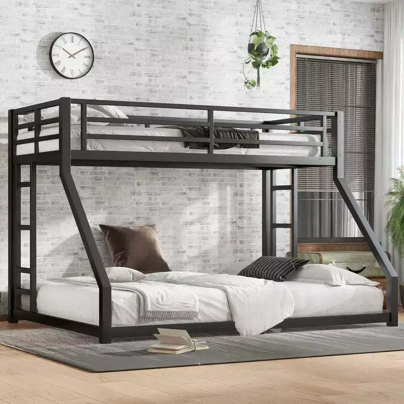 Bellemave Twin XL over Queen Bunk Bed with Ladder and Safety Guardrail, Heavy Duty Noise-Free Bunk Bed Frame for Teens and Adults,Black