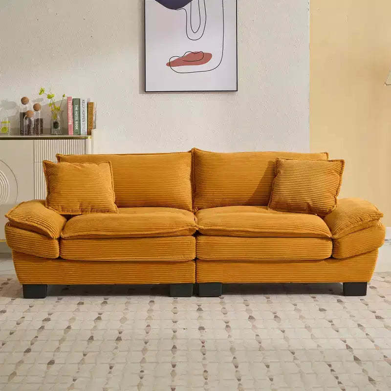 MAYEERTY Corduroy Loveseat Upholstered Deep Seat Comfortable Sofa with Pillows for Bedroom Living Room Office Yellow
