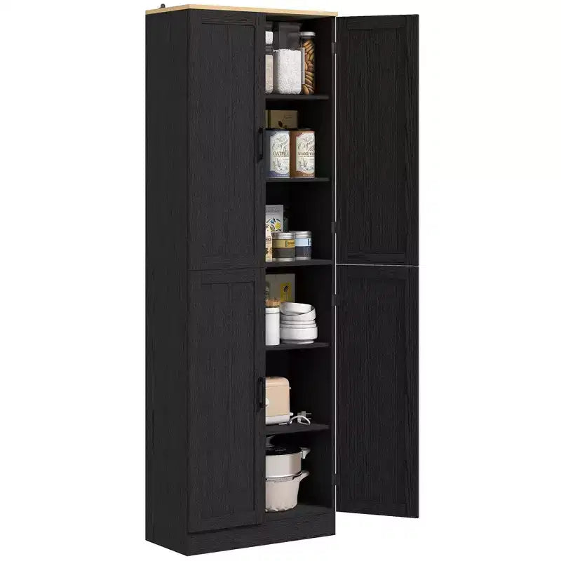 Freestanding Kitchen Pantry, 4-Door Kitchen Pantry Cabinet with Adjustable Shelves and Doors