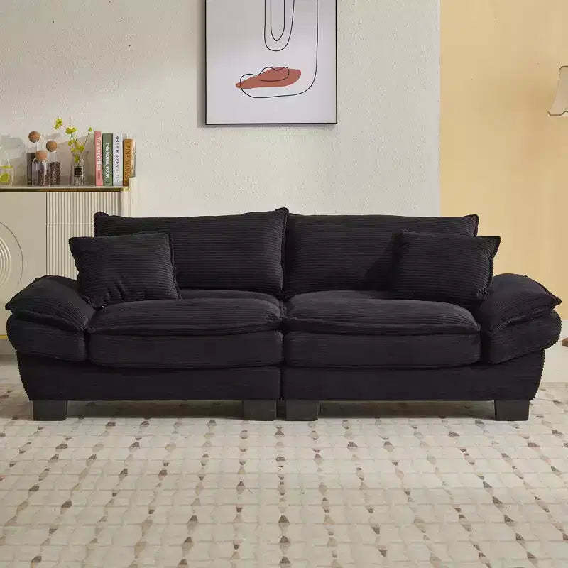 MAYEERTY Corduroy Loveseat Upholstered Deep Seat Comfortable Sofa with Pillows for Bedroom Living Room Office Black