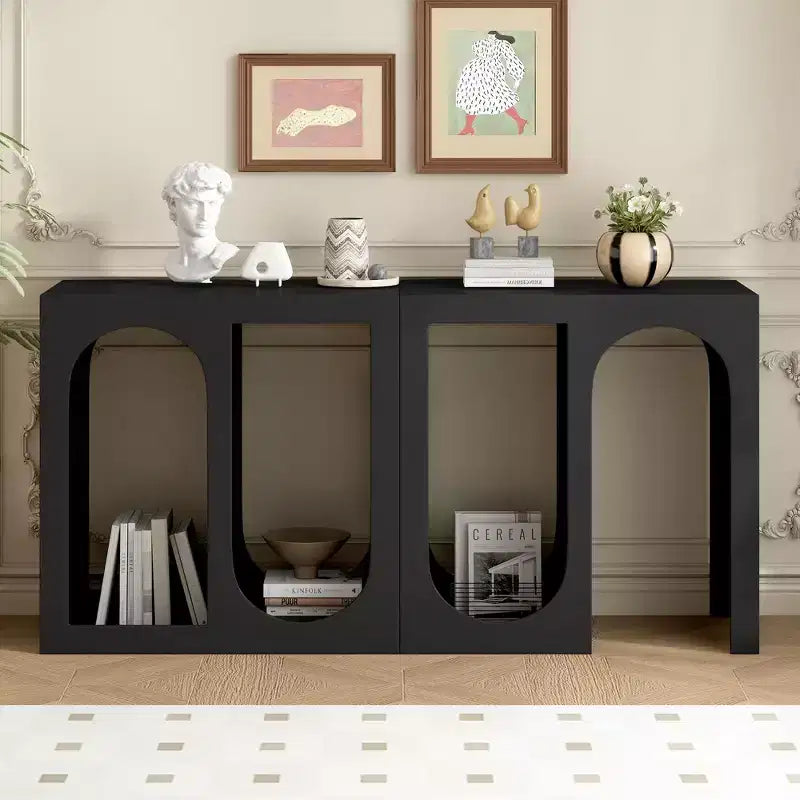 Okak Modular Console Table with Curved Interior Design, Entryway Table with Two Placement Ways, Hallway Table for Living Room, Foyer, Black