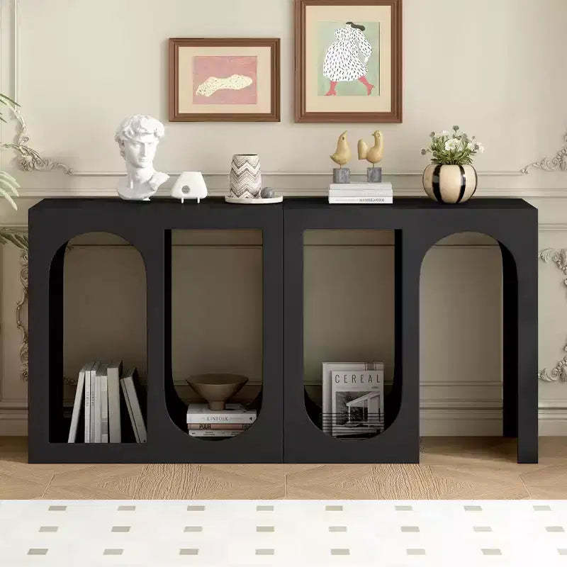 Okak Modular Console Table with Curved Interior Design, Entryway Table with Two Placement Ways, Hallway Table for Living Room, Foyer, Black