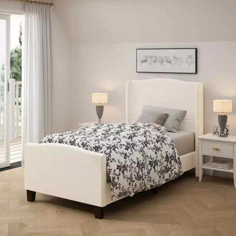 Okak All Size Wooden High Back Platform Bed Frame with Teddy Upholstered Headboard,Modern Soft Bed No Box Spring Needed