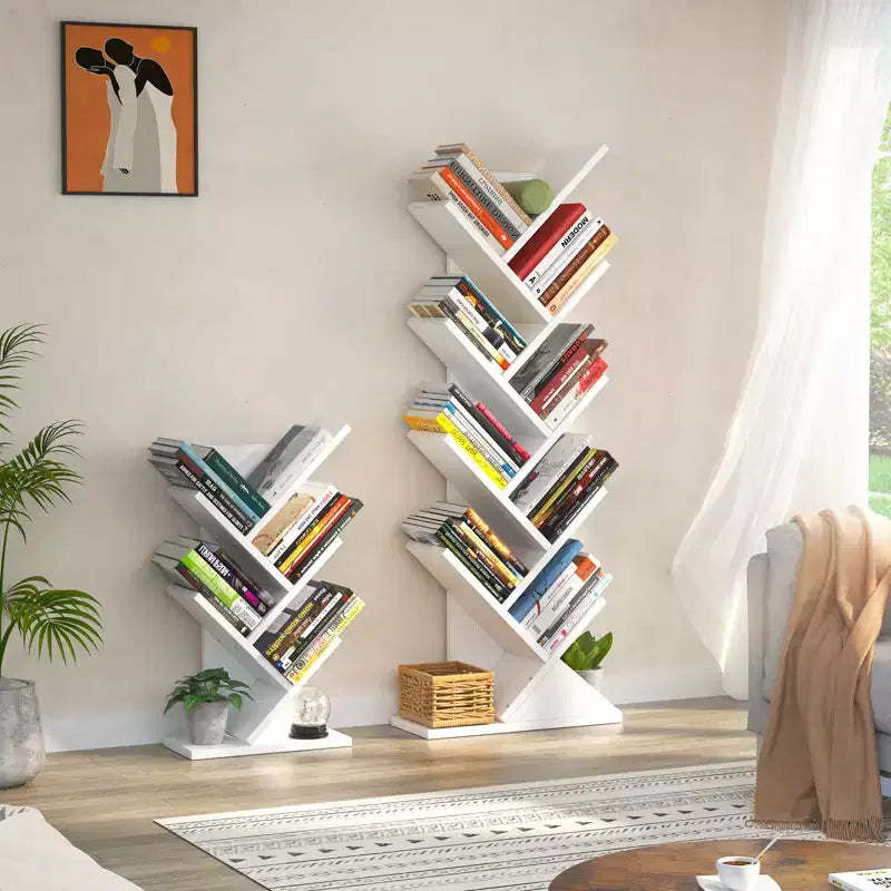Besiost Tall Tree Bookshelf with Storage, 9-Tier Corner Bookshelves