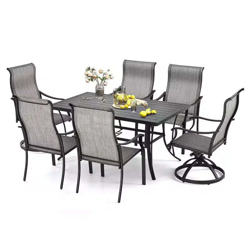 HAPPATIO 7 Piece Patio Dining Set,Outdoor Dining Set,2 Swivel Dining Chairs,4 Leg Dining Chairs,Textilene Furniture Set for Patio,Yard,Pool