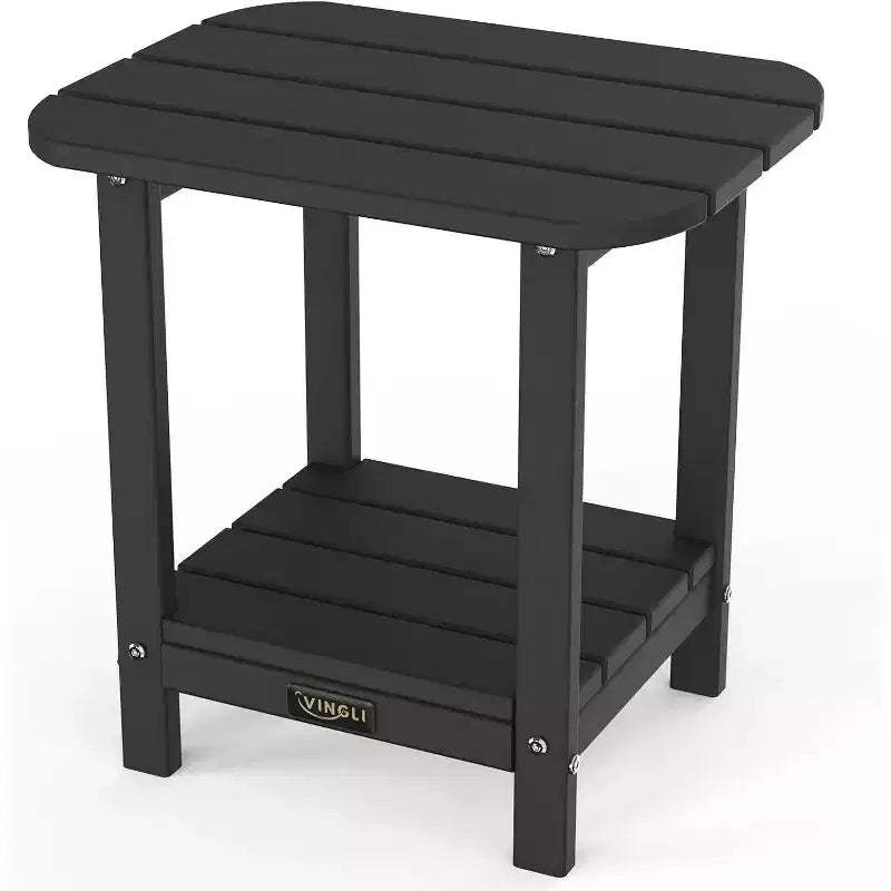 VINGLI Outdoor Side Table with 2 Layer Storage, HDPE All Weather Adirondack End Tables, Small Outdoor Table Patio Side Table for Porch Backyard Pool