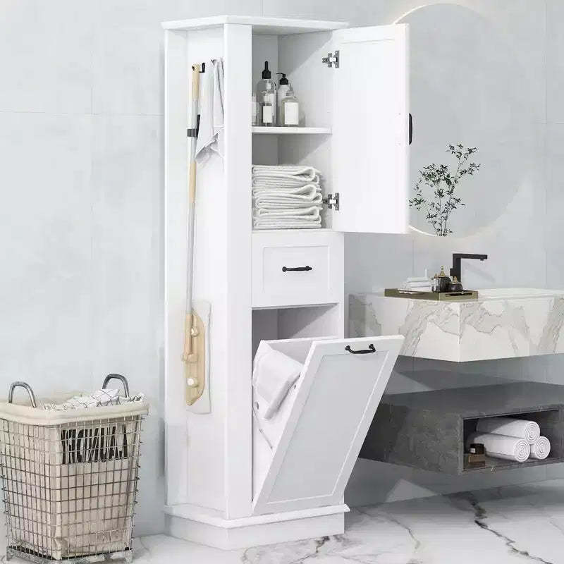 Modern Tall Storage Cabinet  Tilt-Out Compartment Adjustable Shelves 80LBS Capacity Soft-Close Hinges