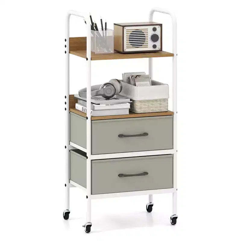 Costway 1/2 PCS Rolling Utility Storage Cart with 2 Open Shelves and 2 Fabric Drawers for Bedroom