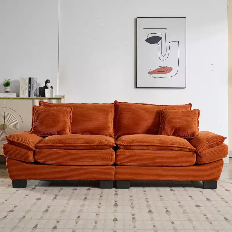 MAYEERTY Loveseat Corduroy Sleeper Couch Sofa with Pillows Upholstered for Bedroom Living Room Office Orange
