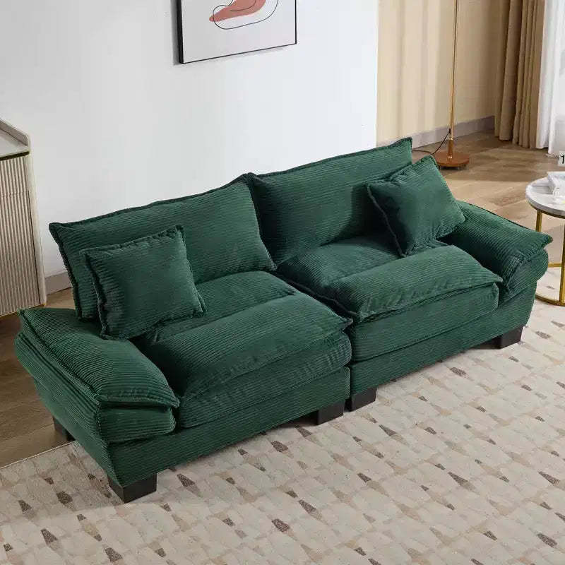 MAYEERTY Loveseat Corduroy Sleeper Couch Sofa with Pillows Upholstered for Bedroom Living Room Office Green