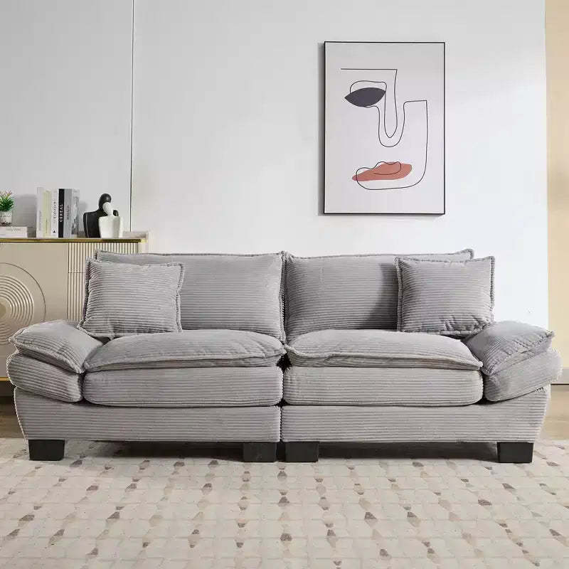 MAYEERTY Loveseat Corduroy Sleeper Couch Sofa with Pillows Upholstered for Bedroom Living Room Office Gray