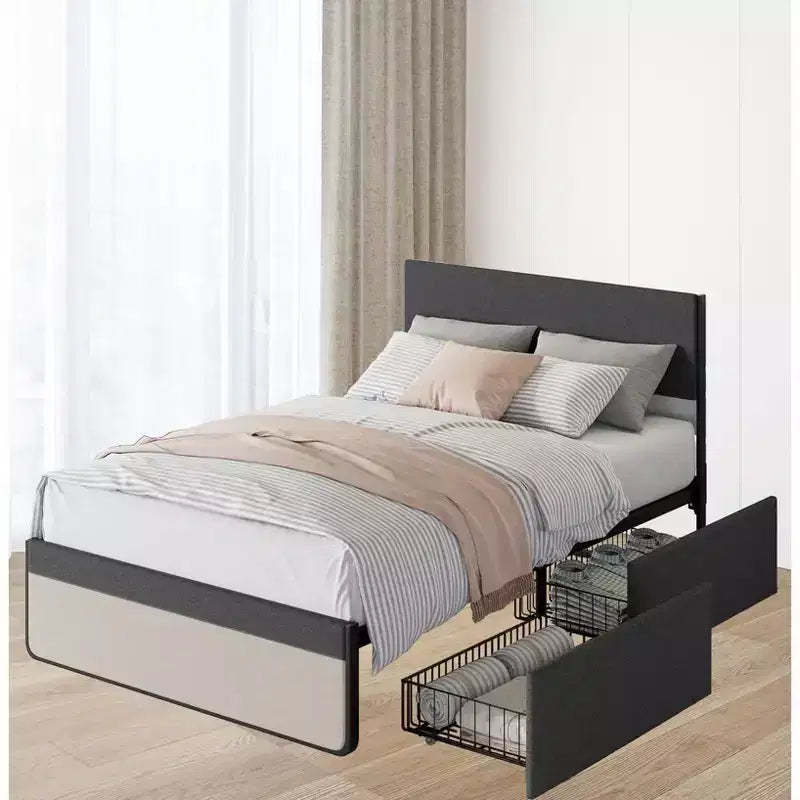 COZONY Upholstered Bed Frame with Storage Drawers,Platform Bed with Headboard and Under-Bed Clearance