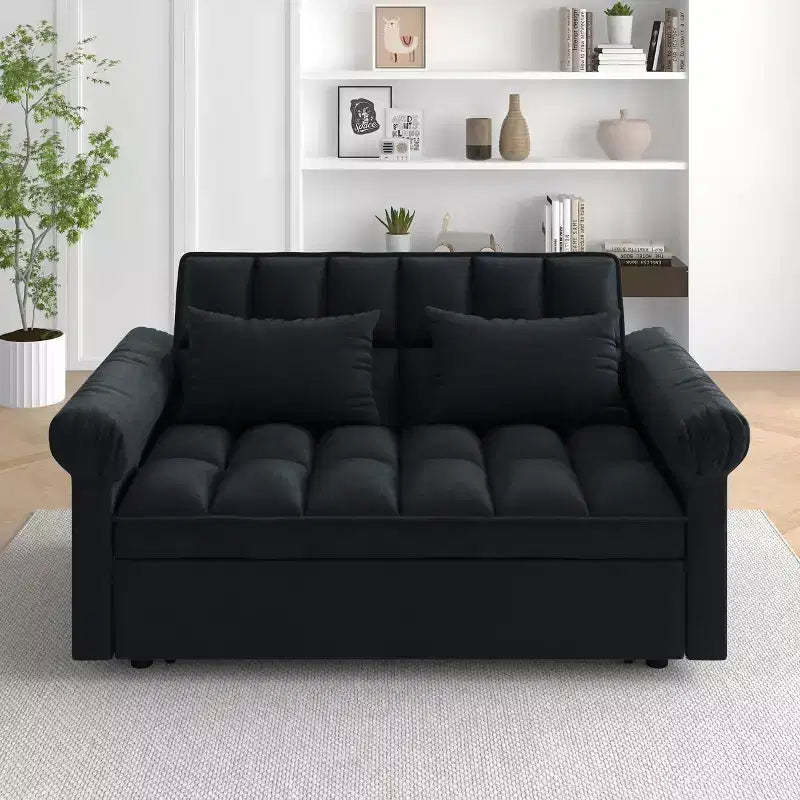 MAYEERTY Convertible Modern Pull Out Loveseat Sofa Bed Adjustable for Living Room Bedroom Black