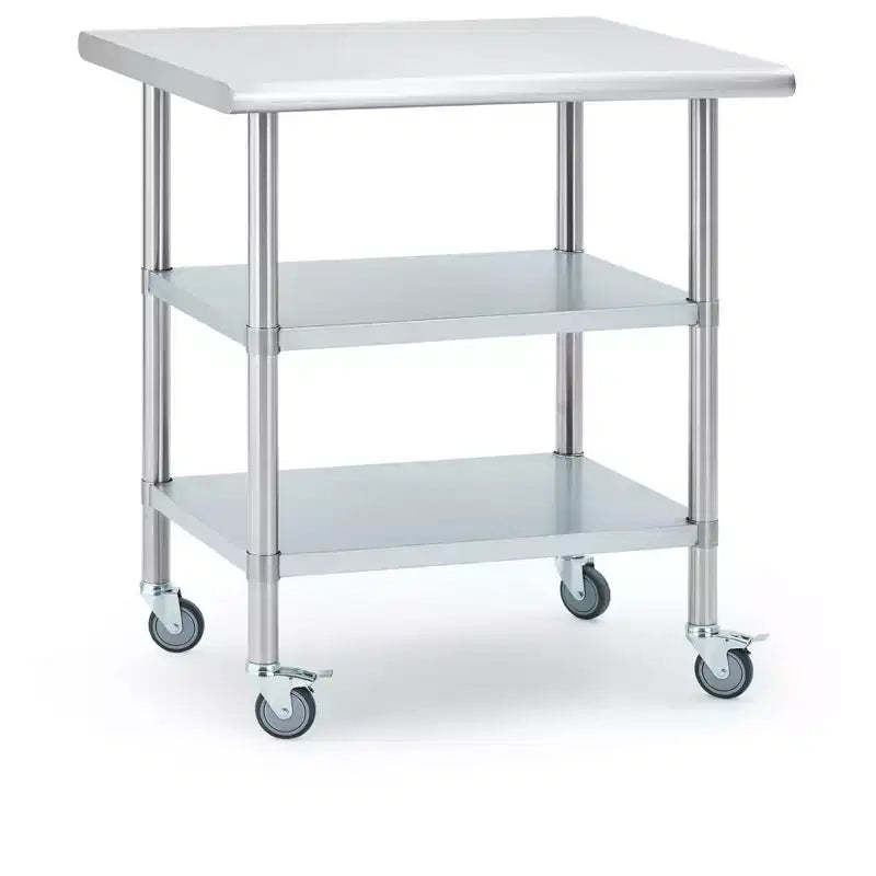Stainless Steel Workbench, 24*30 Commercial Kitchen Workbench with 4 Universal Wheels and Adjustable Base, Suitable for Restaurants, Garage, Outdoor