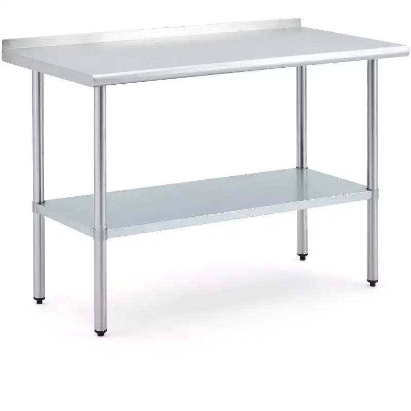 Stainless Steel Worktop, 24*48 Commercial Kitchen Worktop with Back Panel, Adjustable Base and Feet, Suitable for Restaurants, Garages and Outdoors