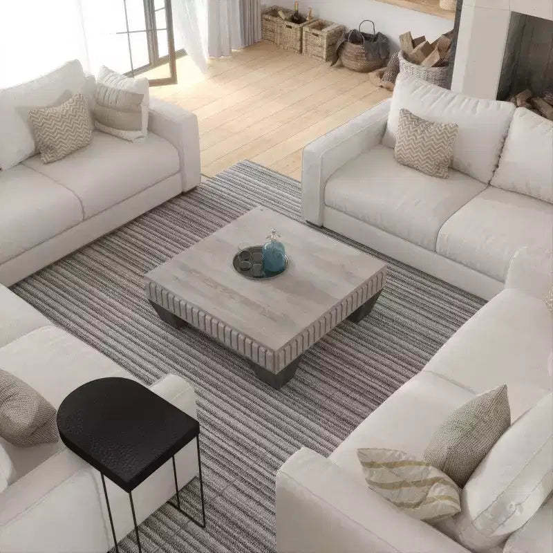 Royal Hampton Tokyo Inspired 36 Inch Square Mango Wood Coffee Table-Handcrafted with Elegant Sandblasted Gray Finish and Tapered Legs