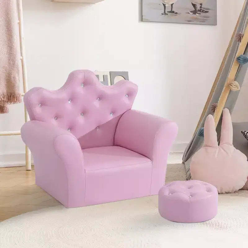 Whisen Kids Sofa Set, Children's Upholstered Sofa Couch with Footstool, Diamond Decorations - Pink
