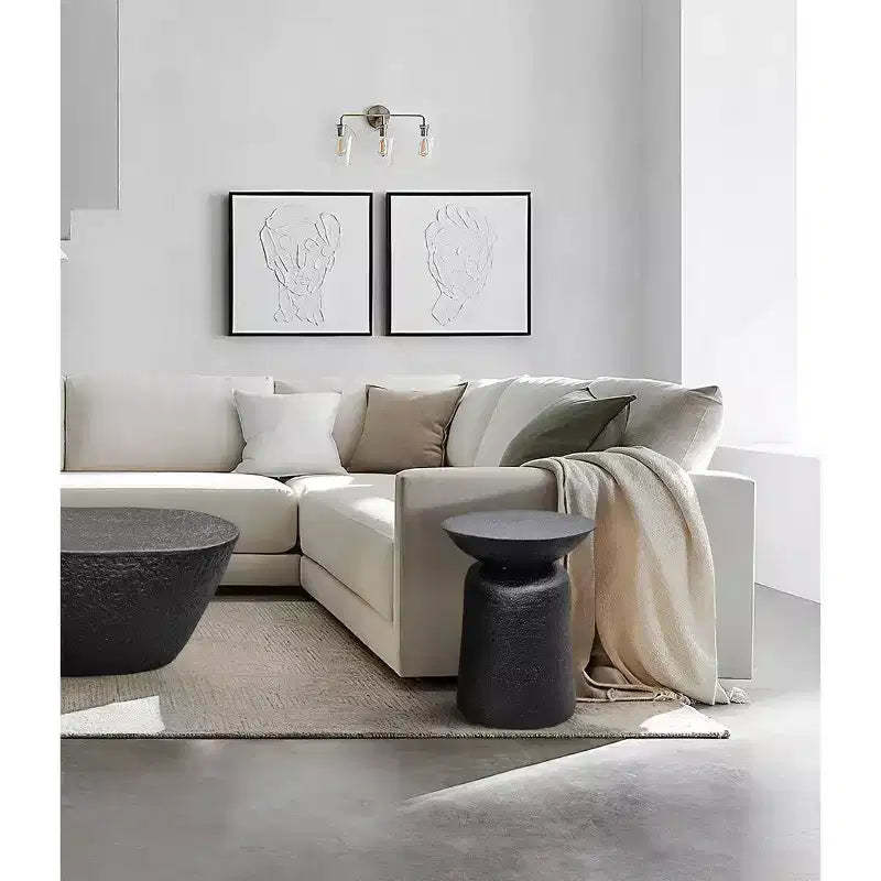 Royal Hampton Josi 21 Inch Round Side End Table, Handcrafted Hammered Design, Drum Pedestal Aluminum Base