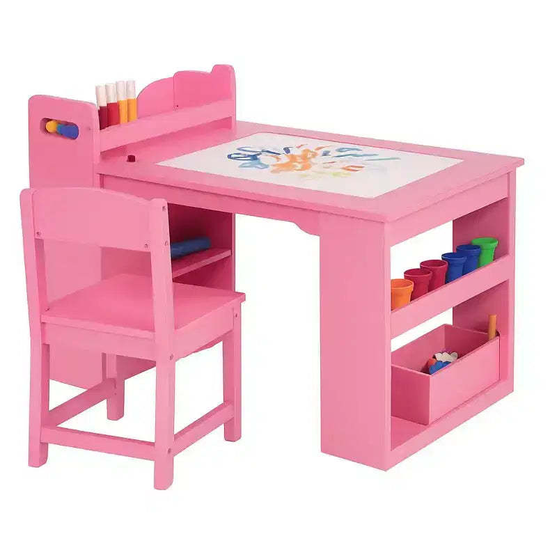 Art Table and Chairs Set, Wooden Activity Desk with Large Storage, Multi-Functional Art Desk