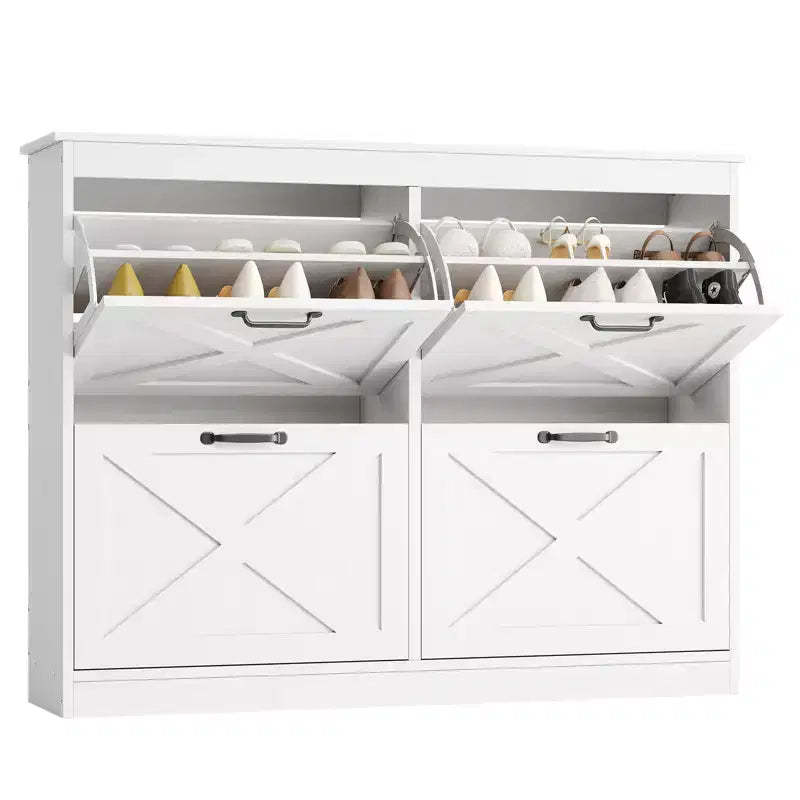 Shoe Storage Cabinet with 4 Flip Drawers, Hidden Wide Shoe Storage Organizer Cabinet, Simple and Elegant, Freestanding Wood Shoe Rack Cabinet