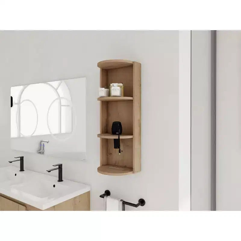 3-Tier Bathroom Corner Shelves, 12 Wall-Mounted Storage Rack with Hair Dryer Shelves,Side Cabinet Organizer,Wood Corner Shelf for Small Spaces Decor