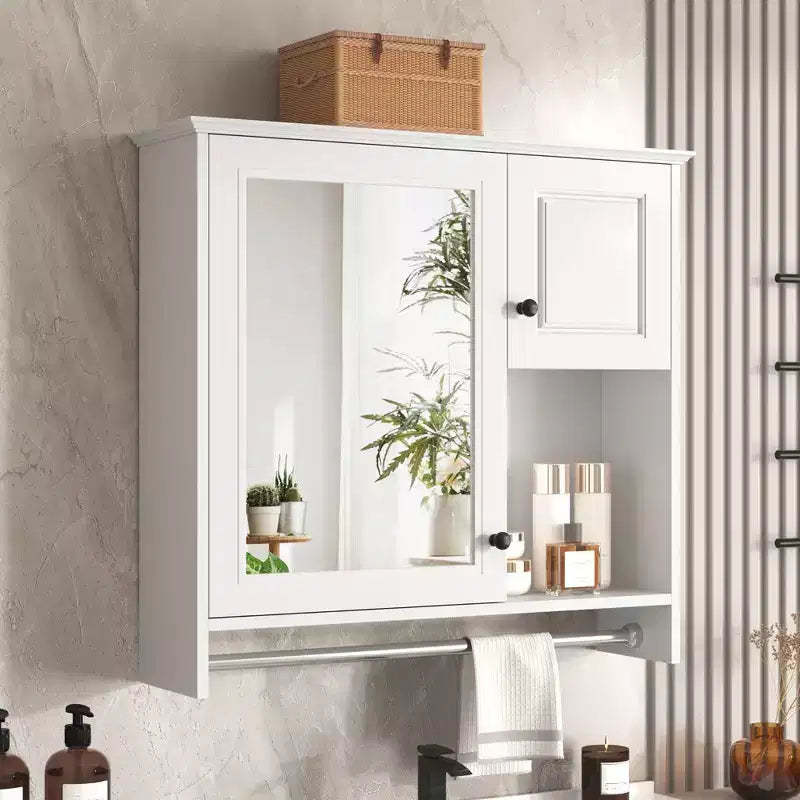 FAMYYT 30 in. W x 27 in. H Rectangular MDF Medicine Cabinet with Mirror, Adjustable Shelves, Towel Bar, White