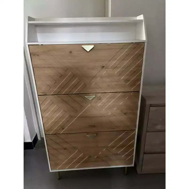 Freestanding Wood Finish Shelf Space-Saving Adjustable Cabinet, Entryways/Bedrooms