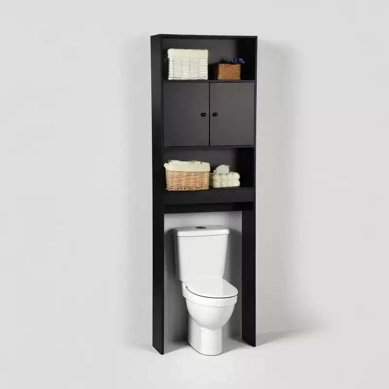 FurnitureR Over The Toilet Storage Cabinet, 3-Tier Bathroom Organizer Shelf with Double Doors & Open Storage, Freestanding Bathroom Rack, 76.38 Tall