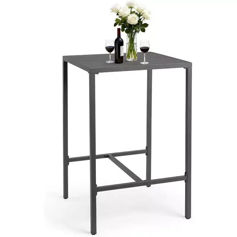 VINGLI 27 Inch Outdoor Aluminum Bar Table, Lightweight Rust-Proof Patio Balcony Pub Table for Indoor Outdoor Use (Gray)