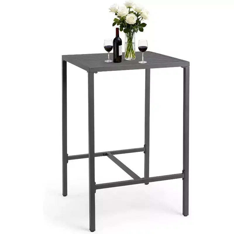 VINGLI 27 Inch Outdoor Aluminum Bar Table, Lightweight Rust-Proof Patio Balcony Pub Table for Indoor Outdoor Use (Gray)