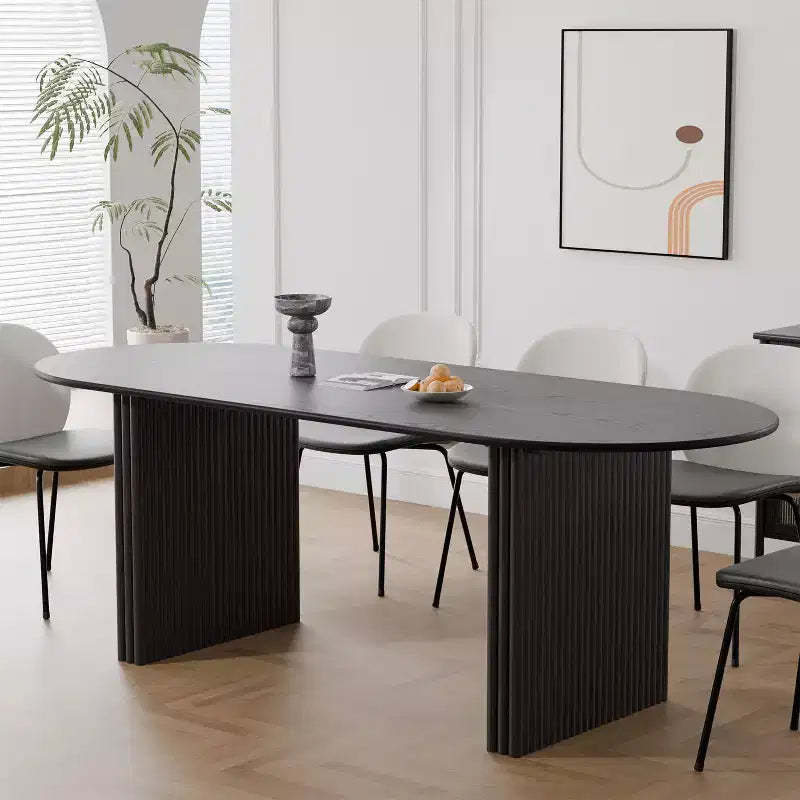 PexFix Large 79 Oval Dining Table Seats 4-6 Modern Farmhouse Kitchen Table with Wood Strip Base for Home Living Room Kitchen Bar in Black