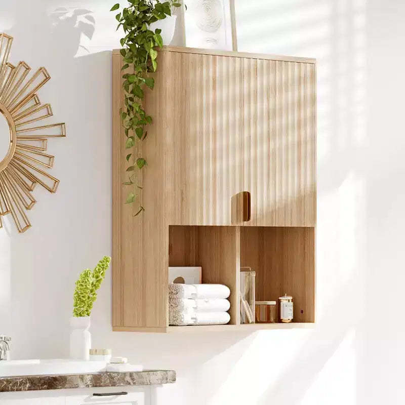 Acekool Fluted Bathroom Wall Cabinet 23x29 Over Toilet Organizer, Adjustable Shelf, Quiet Hinges, Modern Medicine Cabinet, Natural Wood Look