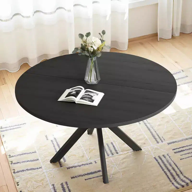 MAYEERTY 47Round Modern Dining Table Fits 4-6, Farmhouse Style,Metal Frame for Kitchen/Dining Room, Nature