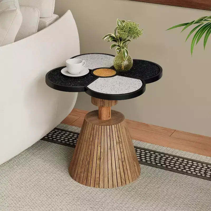 Christopher Knight Home Audrey Modern Stone-Look Resin Four-Leaf Clover Accent Side Table with Wood Base