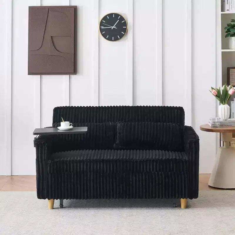 MAYEERTY Loveseat Corduroy Sofa with Dual Functions Aquipped with a Movable Tabletop for Living Room Bedroom