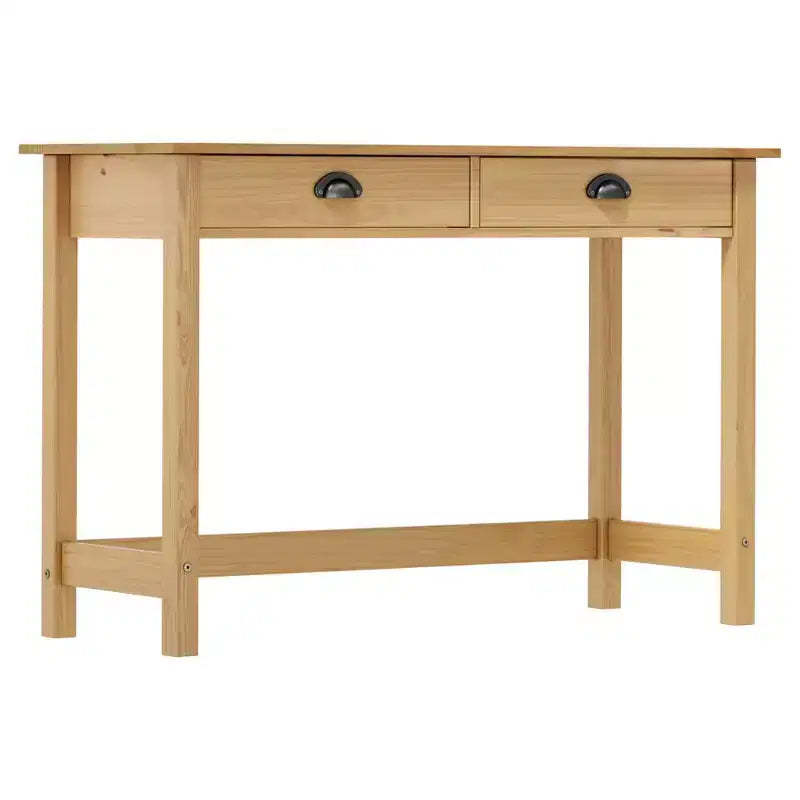 Console Table Honey Brown Solid Pine Wood Compact Drawers