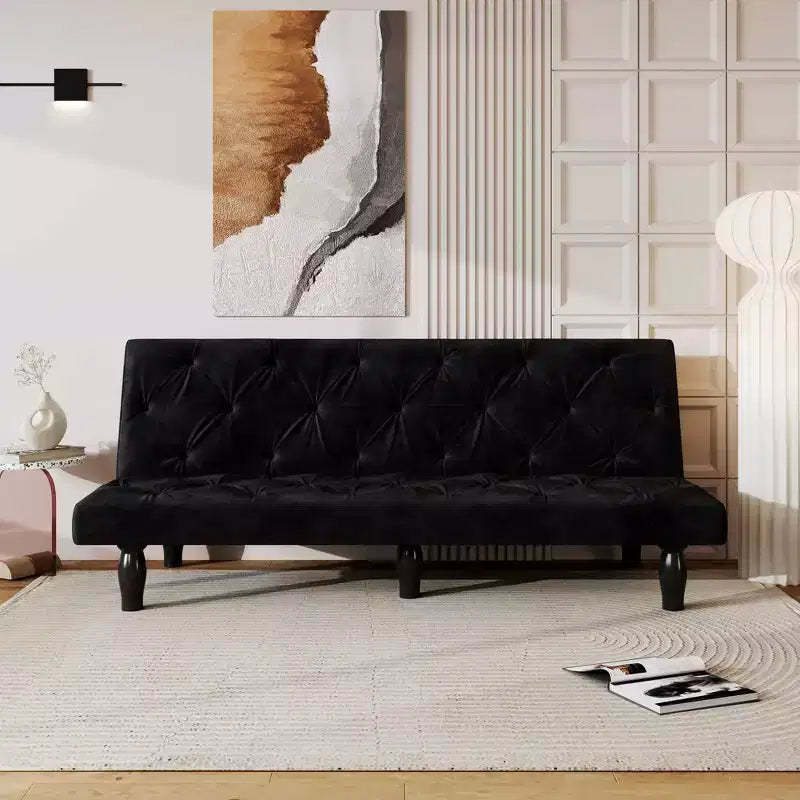 MAYEERTY Loveseat Velvet Sofa Bed Transforms Seamlessly for Living Room Bedroom Apartment Black
