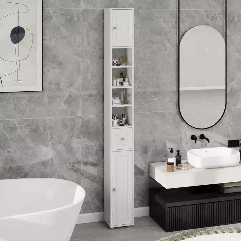 GDFStudio Fayette Tall Slim Bathroom Storage Cabinet with Drawer and Adjustable Shelves