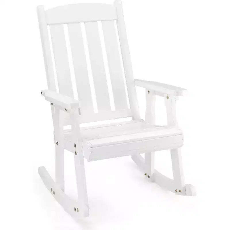 VINGLI Heavy Duty 600 LBS Outdoor Wooden Rocking Chair with Higher Backrest,Patio Rocking Chair with Ergonomic Design, White