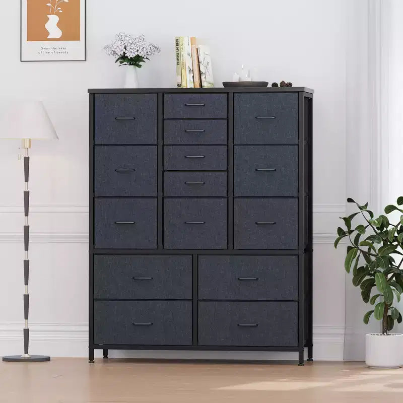Dressers with Tabletop, Chest of Drawers with15 Drawers, Tall Dressers for Bedroom Living Room Hallway EntrywayGrey