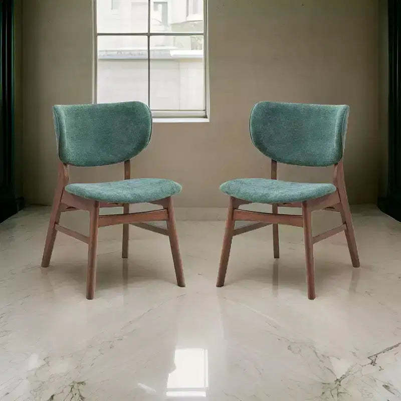 Royal Hampton 23 Inch Side Dining Chair Set of 2, Walnut Brown, Soft Green Fabric