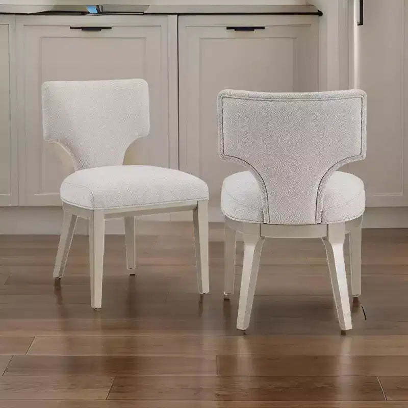 Royal Hampton 21 Inch Side Dining Chair Set of 2, Curved Backrest, Champagne Linen