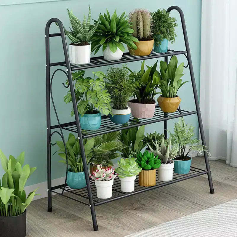 3 Tier Metal Plant Stand for Multiple Plants, Space Saving Decorative Ladder Tiered Flower Planter Rack for Living Room Balcony Garden