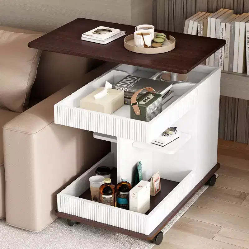 Okak Modern End Table with Wheels, Multifunctional Side Table with 360 Adjustable Lift-Top and Storage, Accent Table for Living Room