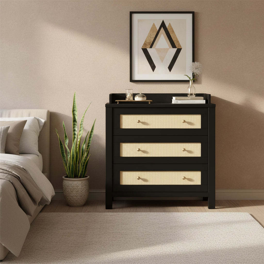 Delta Children Theo 3 Drawer Dresser with Changing Top, Ebony and Textured Almond