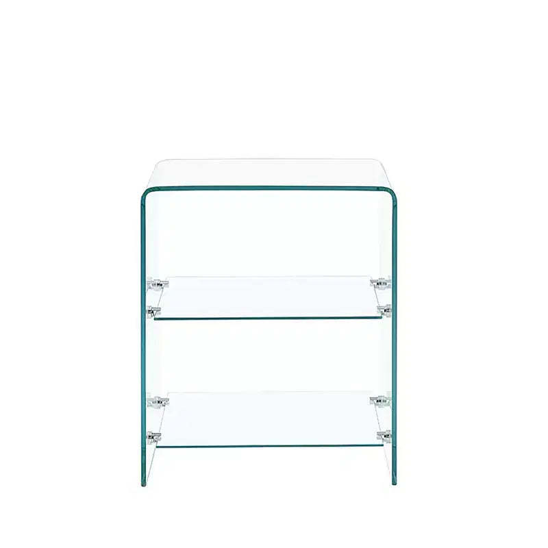 HomeRoots 18 Clear Glass Floor Shelf End Table With Two Shelves